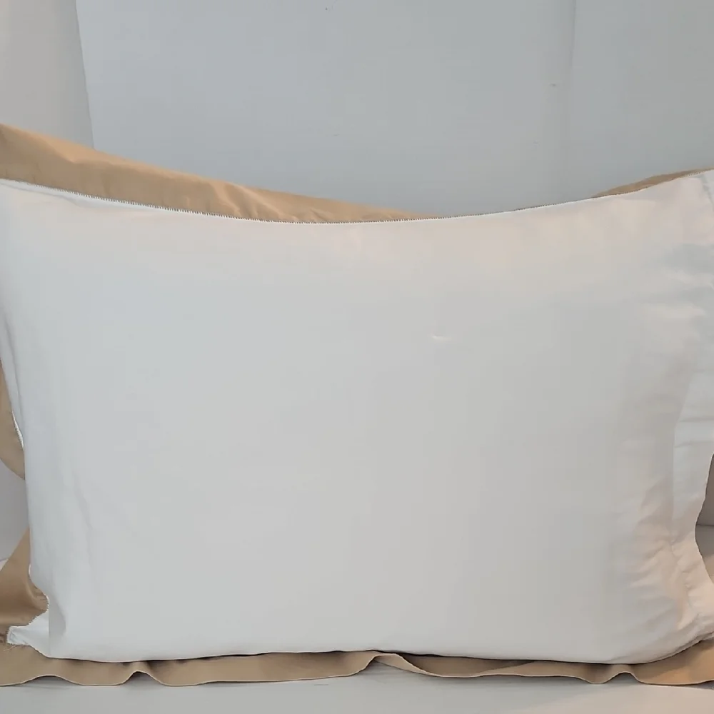 Ralph Lauren White Taupe Golden Tan Cotton Standard Pillow Sham Set